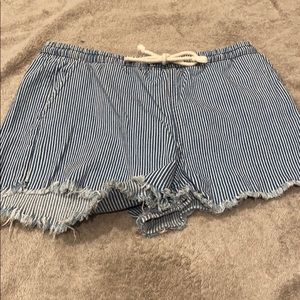 Stripped blue and white jean stretchy shorts